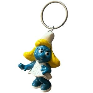 Smurfette keychain Vintage blue Peyo Smurfs